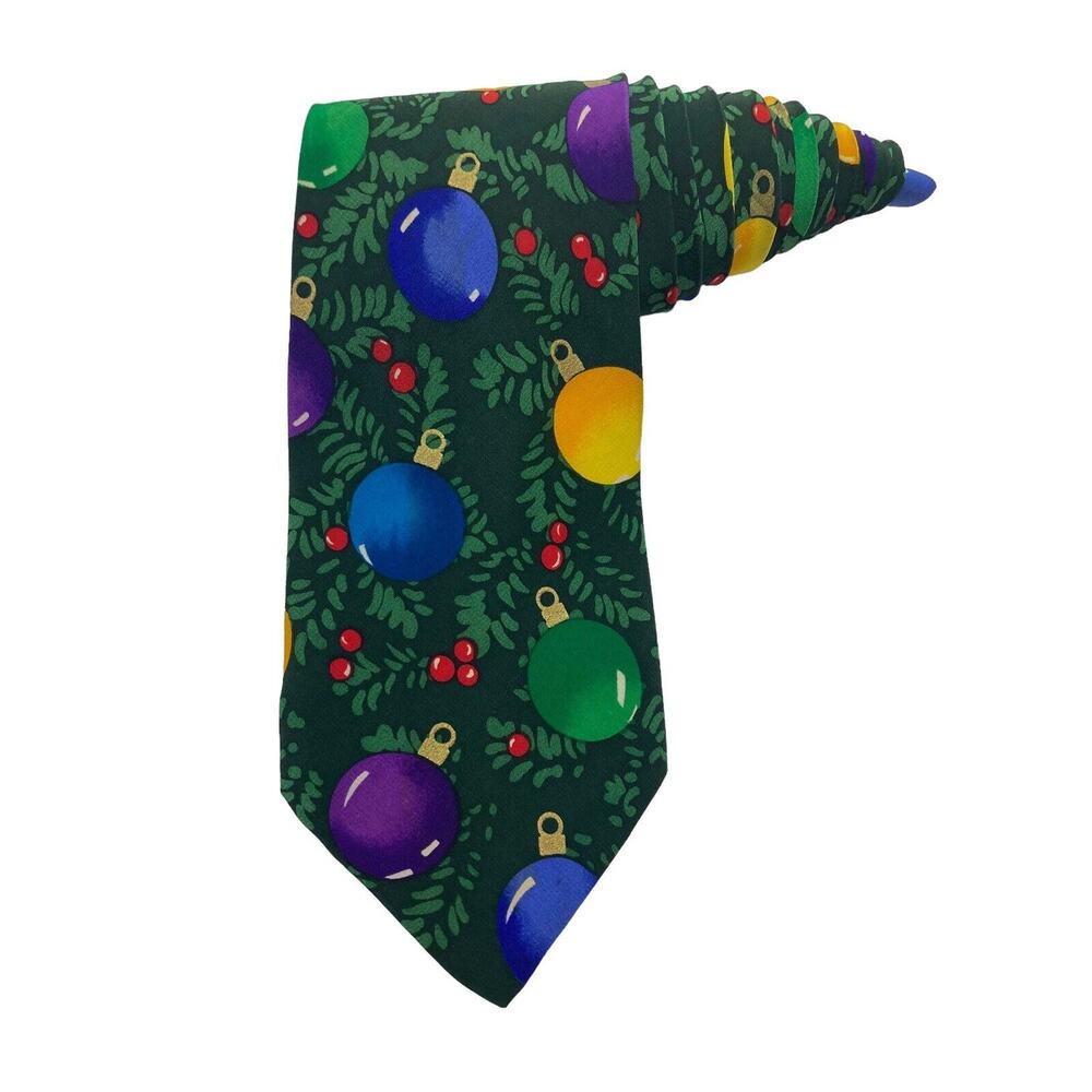 Lillian Vernon Christmas Ornaments Holly Vintage Novelty Necktie 100% Silk